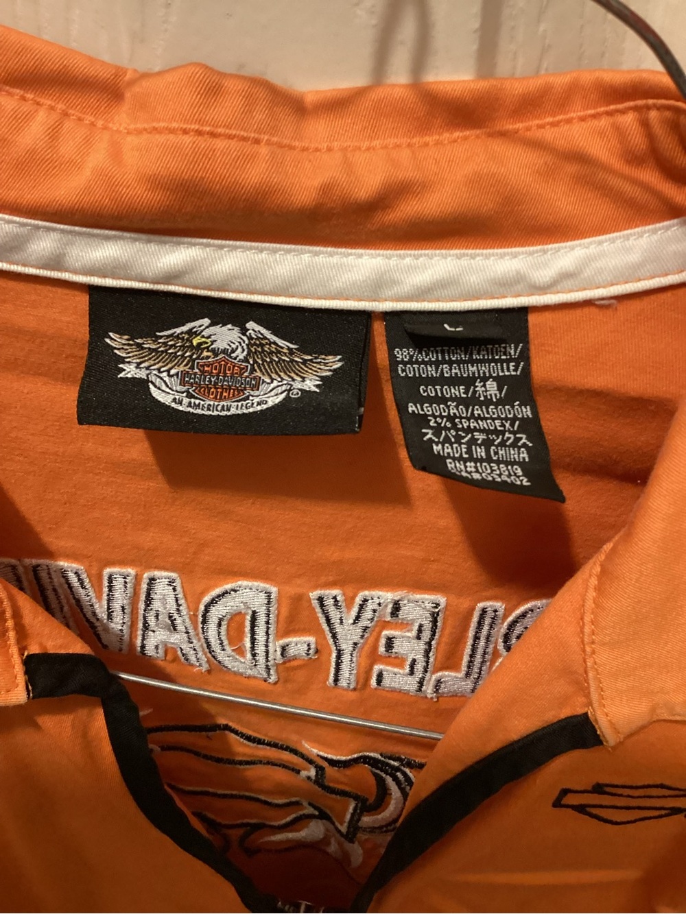 Harley-Davidson Orange & Black Short-Sleeve Zip Shirt - Picture 2 of 3